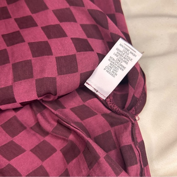 Cato Burgundy Checker Button Down Tunic Top XL Tie Waist Long Sleeve Blouse - Picture 8 of 8